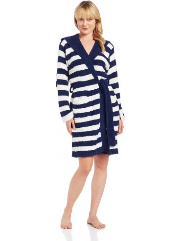Robes Women's Marshmallow Hooded Wrap- Navy/Cream- Large - CT11F0P9J09 $47.53