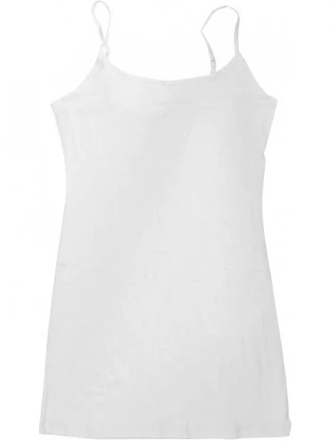 Camisoles & Tanks Womens 2 Pack Long Cami w/Built in Bra - 2 Pack - White- Pink - CC12FCB7TT3 $15.67