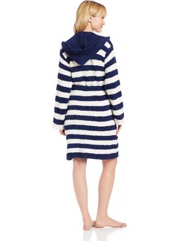 Robes Women's Marshmallow Hooded Wrap- Navy/Cream- Large - CT11F0P9J09 $44.77