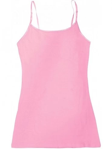 Camisoles & Tanks Womens 2 Pack Long Cami w/Built in Bra - 2 Pack - White- Pink - CC12FCB7TT3 $15.67