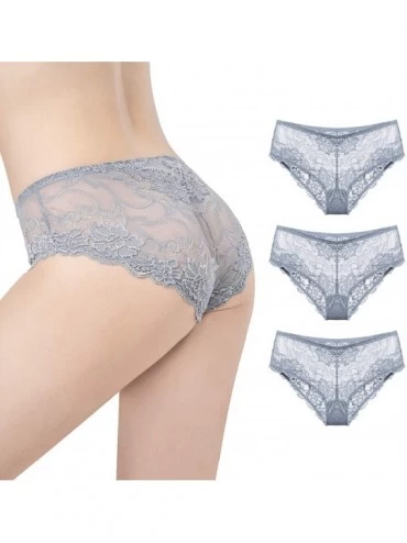 Panties 3 Pack Women's Sexy Lace Bikini Panties See Through Underwear Seamless Briefs - Grey-3pack - CH194TK6L8I $31.59