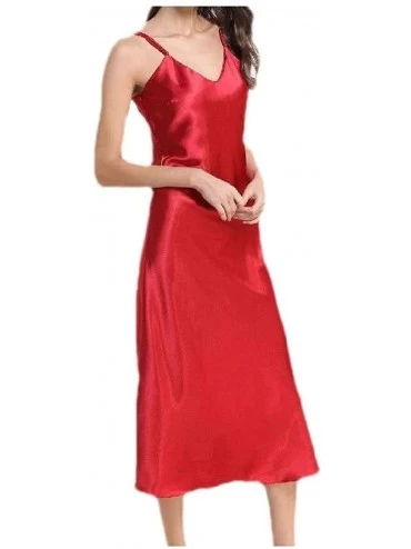 Nightgowns & Sleepshirts Womens Slip V Neck Thin Stretch Elegant Breathable Solid Sleepwear - 1 - CI190X0K7LX $50.84
