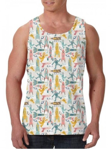 Undershirts Men's Sleeveless Undershirt Summer Sweat Shirt Beachwear - Rocket Man - Black - CB19CIS43LR $42.23