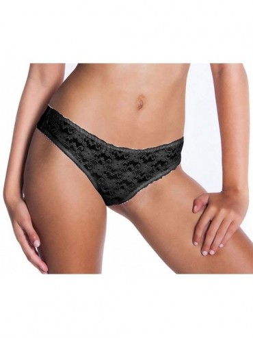 Panties Women's Plus Size Classic Hi-Cut Lace Thong 8201X/XX - Black - C3198G6C0CG $29.64