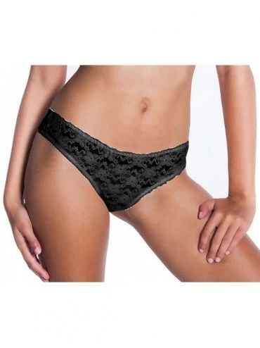 Panties Women's Plus Size Classic Hi-Cut Lace Thong 8201X/XX - Black - C3198G6C0CG $26.71