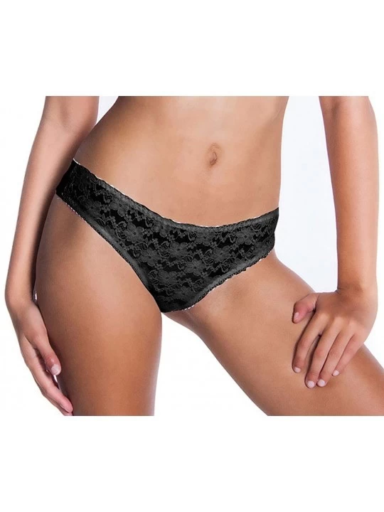Panties Women's Plus Size Classic Hi-Cut Lace Thong 8201X/XX - Black - C3198G6C0CG $11.34