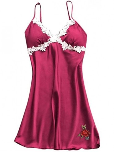 Nightgowns & Sleepshirts Women's Sleepwear Sexy Lingerie Satin Lace Chemise Nightgown Rose Embroidery Nightwear Loungewear - ...