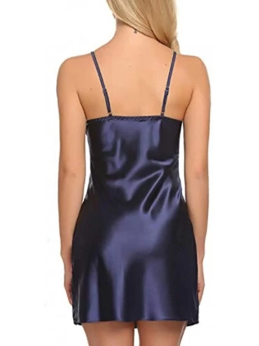 Thermal Underwear Women's Sexy Sling Lace Sleepwear- Loose Lingerie Temptation Bow Underwear Nightdress - ❤navy - CN18KWI38K0...