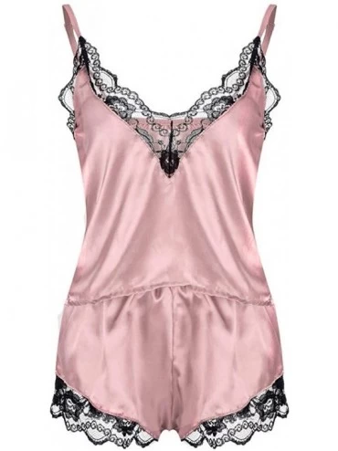 Sets 2PC Women's Babydoll Underwear Set- Soft Lace Nightdress Nightgown Sleepwear Lingerie - Pink - CH18Q6OHR7S $27.01