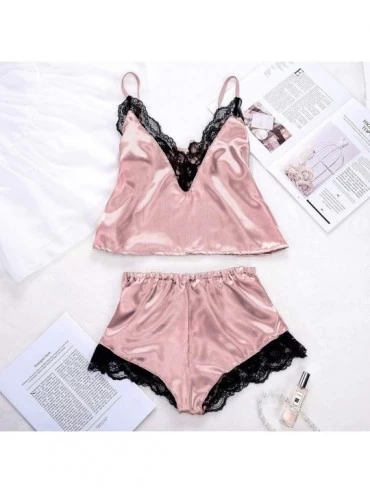 Sets 2PC Women's Babydoll Underwear Set- Soft Lace Nightdress Nightgown Sleepwear Lingerie - Pink - CH18Q6OHR7S $12.08