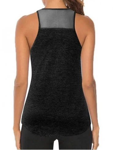 Tops Women Workout Tops Mesh Racerback Tank Yoga Shirts Gym Clothes - Q-black - CR190ZYK2ND $25.64