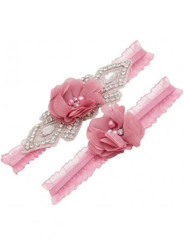 Garters & Garter Belts Organza Bridal Garter Set Crystal Rhinestone Wedding Garters for Bride - Dusty Rose - C518WTRIEWW $19.91