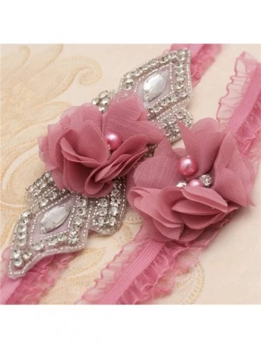 Garters & Garter Belts Organza Bridal Garter Set Crystal Rhinestone Wedding Garters for Bride - Dusty Rose - C518WTRIEWW $12.21