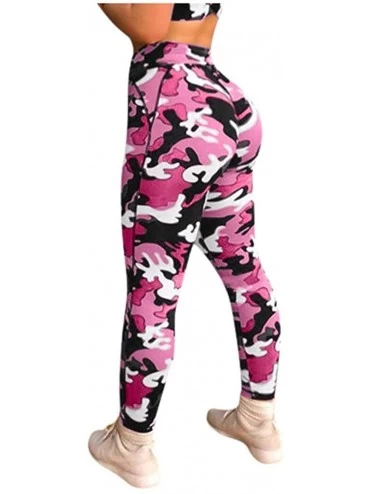 Robes Women's Camouflage Workout Leggings Fitness Sports Running Yoga Athletic Pants - Pink - CD197MKZO3H $26.51
