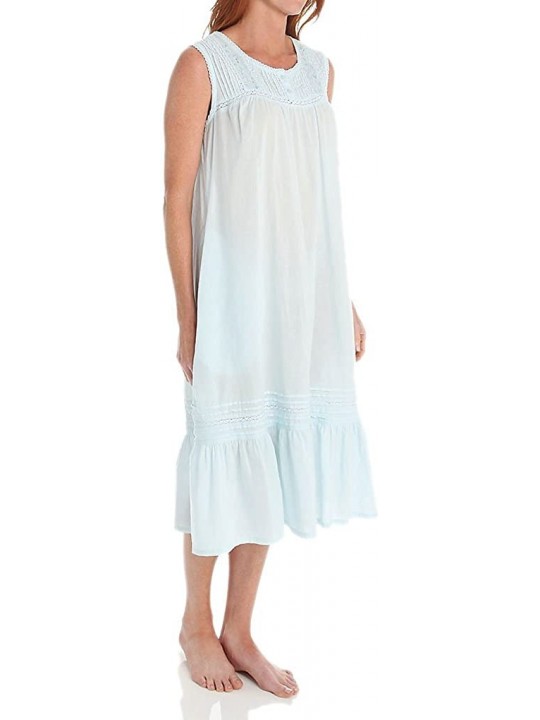 Nightgowns & Sleepshirts Women's 100% Cotton Woven Crochet Sleeveless Gown 1250G XL Blue - C51212YB0SP $77.97