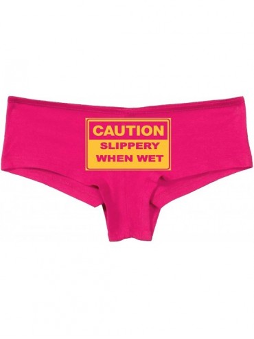Panties Caution Slippery When Wet Funny Flirty Sexy Pink Underwear - Yellow - CZ18LTHAECG $15.13
