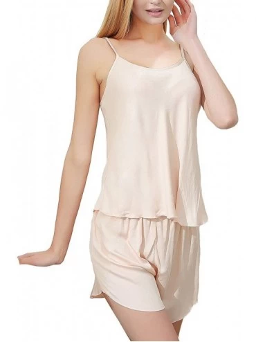 Sets Women's Luxury Cami Pajama Set 2 Pieces Silky Satin Tops Shorts Soft Solid Nightwear - Orange - CW18U8UM370 $20.41