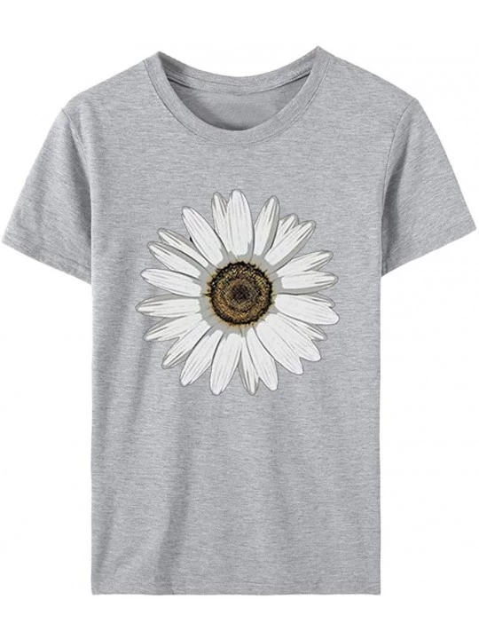 Robes Sunflower Shirt Women Flower Graphic Holiday Tees Summer Short Sleeve Casual Tshirt Faith Shirt Top - Gray - CJ19CMRKLQ...