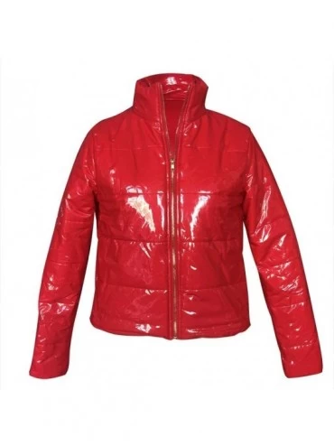 Baby Dolls & Chemises Women's Down Jacket Coat Long Sleeve Glossy Leather Bread Down Jacket with Zipper Pockets - Red - CO192...