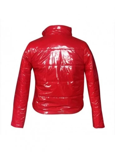 Baby Dolls & Chemises Women's Down Jacket Coat Long Sleeve Glossy Leather Bread Down Jacket with Zipper Pockets - Red - CO192...