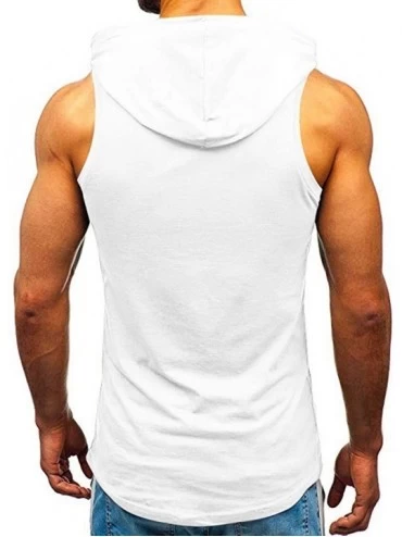 Thermal Underwear Men's Workout Hooded Tank Tops Bodybuilding Muscle Cut Off T Shirt Sleeveless Gym Hoodies - White C - CB194...