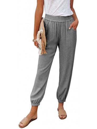 Bottoms Womens Casual Linen Pants High Waisted Loose Fit Tapered Comfy Pajama Lounge Trouser - Grey - C819DYWE8YM $42.28
