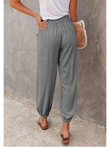 Bottoms Womens Casual Linen Pants High Waisted Loose Fit Tapered Comfy Pajama Lounge Trouser - Grey - C819DYWE8YM $28.19