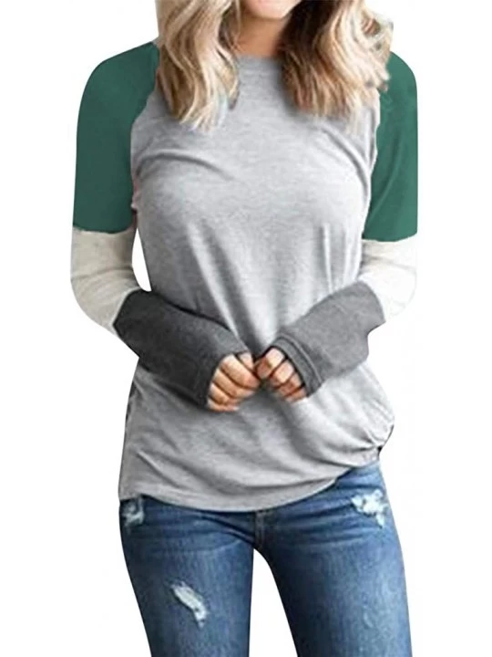Thermal Underwear Women's Long Sleeve Color Block Cute Shirt Round Neck Casual Tops - Green - CX18Y6M6ONT $12.97