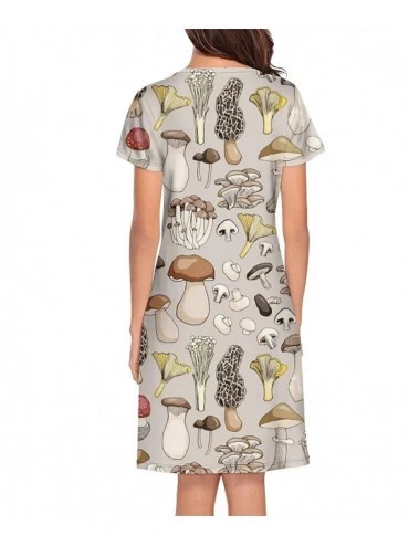 Nightgowns & Sleepshirts Womens Sleepwear Rainbow Mushroom Summer Nightgown Plaid Nightshirt T Shirt Sleep Shirt Nightwear Ve...