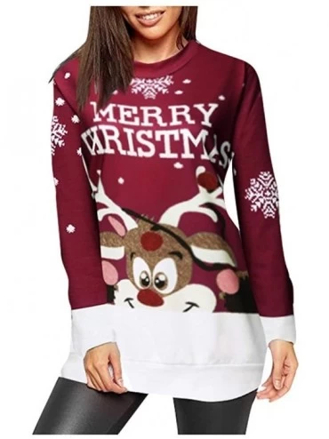 Thermal Underwear Women Christmas Elk Snowflake Print Tops Round Neck Long Sleeve T-Shirt Xmas Cute Pullover Sweatshirt - Win...