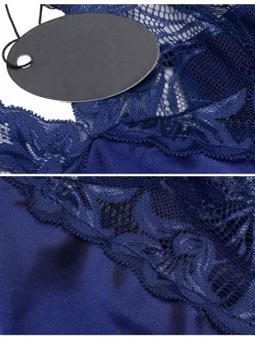 Baby Dolls & Chemises Women Sexy Babydoll Lingerie Satin Sleepwear Lace Nightwear Set Mini Teddy - Navy Blue - C1180SWQ5IY $1...