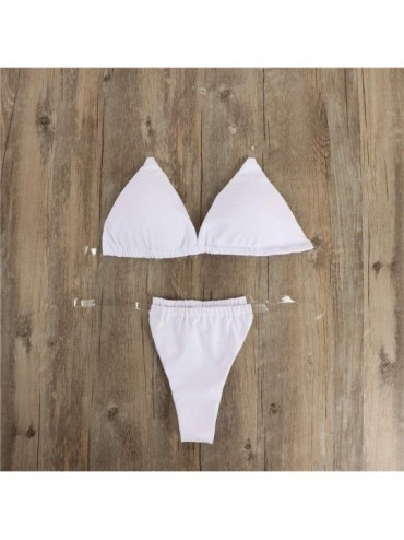 Garters & Garter Belts Women Striped Printed Tankini Swimwear Bandeau Bikini Set Beachwear Swimsuit - White - CA194K9SHM3 $23.26