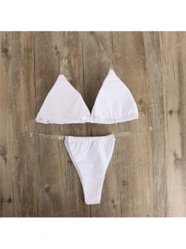 Garters & Garter Belts Women Striped Printed Tankini Swimwear Bandeau Bikini Set Beachwear Swimsuit - White - CA194K9SHM3 $11.36