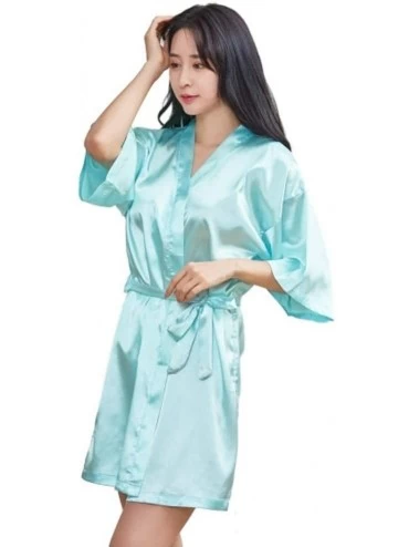 Robes Simulation Silk Nightgown Thin Section Kimono Robe Summer Sexy Cardigan Nightdress Large Size Home Service-Blue-XXL - B...