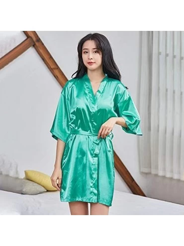 Robes Simulation Silk Nightgown Thin Section Kimono Robe Summer Sexy Cardigan Nightdress Large Size Home Service-Blue-XXL - B...