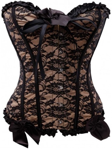Bustiers & Corsets Womens Floral Lace Trim Corset Sexy Overbust Waist Cincher Bustier Top - Black - CY18I3EI6HH $35.58