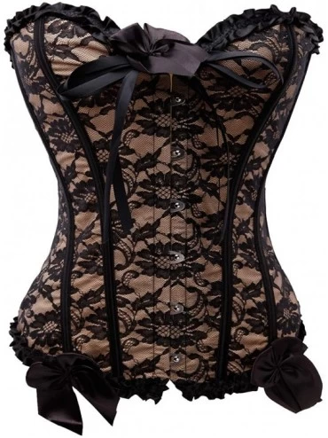 Bustiers & Corsets Womens Floral Lace Trim Corset Sexy Overbust Waist Cincher Bustier Top - Black - CY18I3EI6HH $33.82
