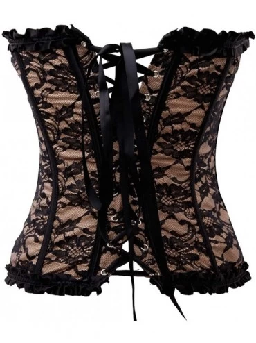 Bustiers & Corsets Womens Floral Lace Trim Corset Sexy Overbust Waist Cincher Bustier Top - Black - CY18I3EI6HH $16.25