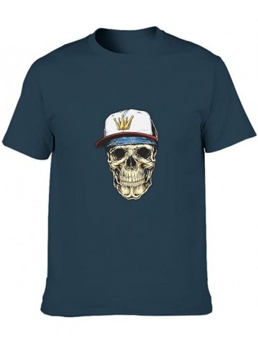 Undershirts Cap Skull Cotton T Shirt Mens Comfort Plus-Size Undershirt Scary Skull - Navy - C919DS06XOY $46.76