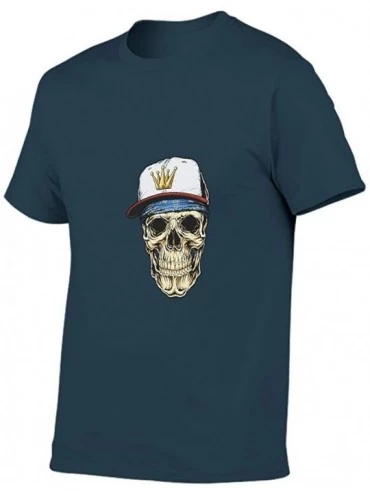 Undershirts Cap Skull Cotton T Shirt Mens Comfort Plus-Size Undershirt Scary Skull - Navy - C919DS06XOY $16.85