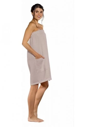 Robes Lightweight Knee Length Spa/Bath Waffle Body Wrap with Adjustable Touch Fastener - Taupe - CK188MKGR4Z $19.30