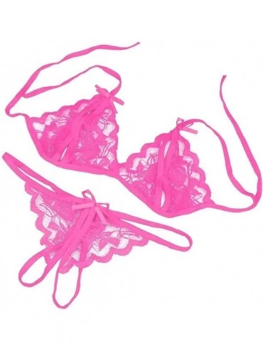 Bustiers & Corsets Lingerie Set-Women's 2 Piece Sexy Lace Bra and Panty Underwear Set Babydoll Sleepwear Pajamas - Hot Pink -...