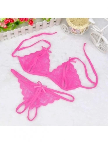 Bustiers & Corsets Lingerie Set-Women's 2 Piece Sexy Lace Bra and Panty Underwear Set Babydoll Sleepwear Pajamas - Hot Pink -...