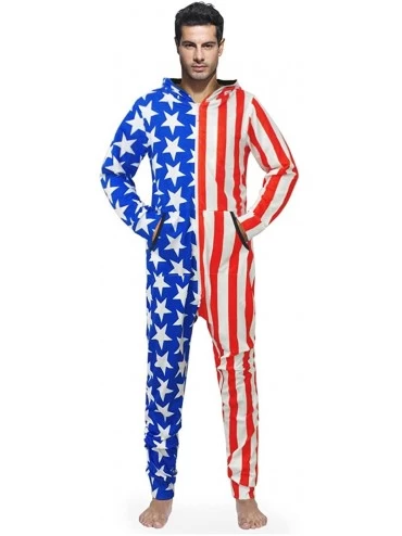 Sleep Sets Men's Unisex American-Flag Hooded Jumpsuit One-Piece Non Footed Pajamas - L - CR1994C4I38 $65.31