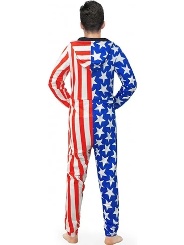 Sleep Sets Men's Unisex American-Flag Hooded Jumpsuit One-Piece Non Footed Pajamas - L - CR1994C4I38 $28.24