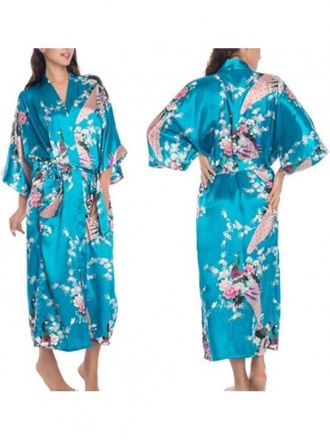 Robes Elegant Women's Floral Kimono Robe Bathrobe for Wedding Party-Silky Touch x1 - Blue - CF18USO2CL2 $28.94