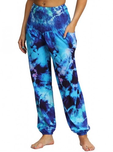 Bottoms Women's Yoga-Pants Tie-Dye Boho Hippie Pants High Waisted Lounge Harem Clothes - Tie Dye-navy Blue - CY198W3909W $51.91