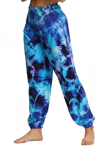 Bottoms Women's Yoga-Pants Tie-Dye Boho Hippie Pants High Waisted Lounge Harem Clothes - Tie Dye-navy Blue - CY198W3909W $28.58