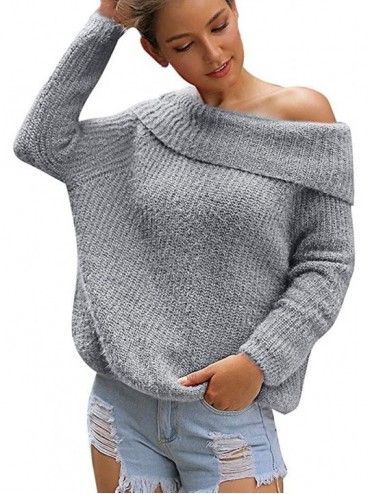Thermal Underwear Women Strapless One Shoulder Knit Sweaters Casual Long Sleeve Slim Pullover Warm Tops - Gray - CY18ZDC4E7C ...