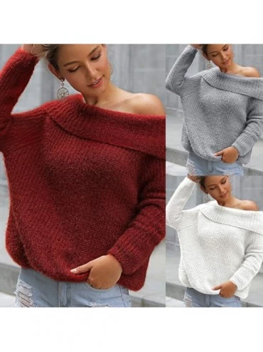 Thermal Underwear Women Strapless One Shoulder Knit Sweaters Casual Long Sleeve Slim Pullover Warm Tops - Gray - CY18ZDC4E7C ...
